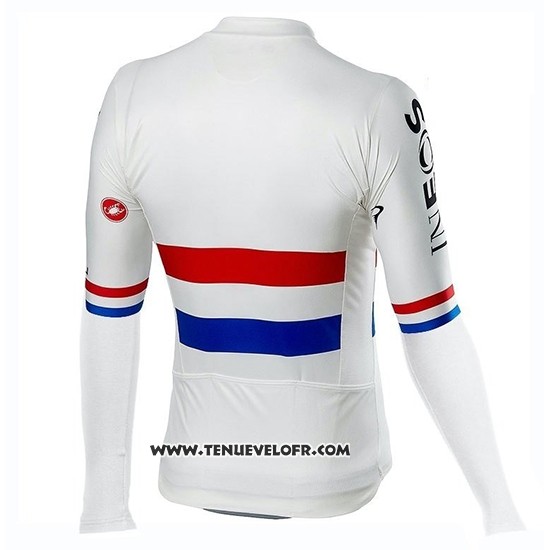 2019 Maillot Ciclismo Ineos Champion Uk Blanc Manches Longues et Cuissard